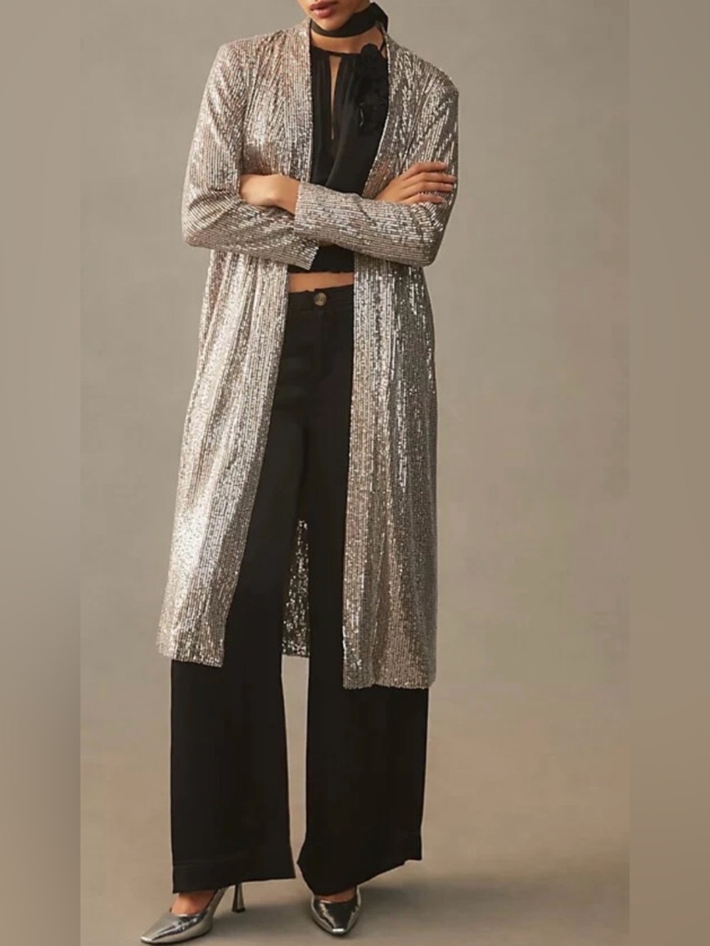 Anthropologie Beautiful Sequin Long Open Cardigan